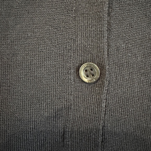 BOSS Hugo Boss Virgin Wool Ruffled Dark Brown Cardigan Size Small - Picture 4 of 6